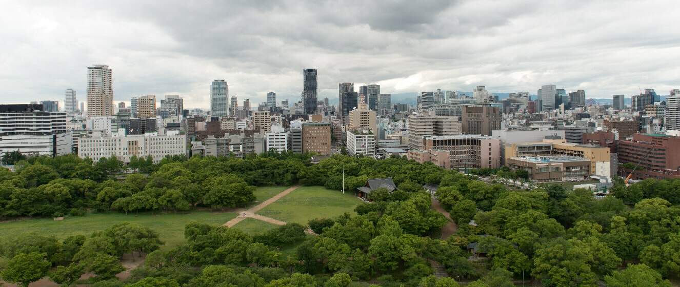 view of osaka city from osaka castle